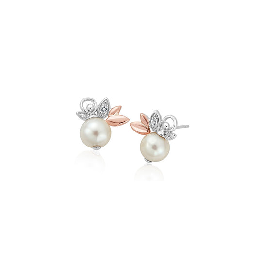 Lily of the Valley Pearl Stud Earrings - Silver/Rose - 3SLYV0294