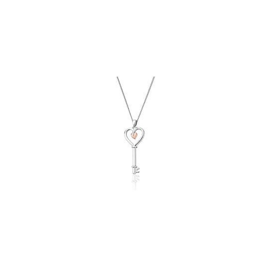 Tree Of Life Heart Key Pendant - Silver & Rose Gold - 3STLHKP7