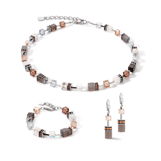 Geocube Iconic Cognac-Beige Jewellery Set - 4505/SET-1130