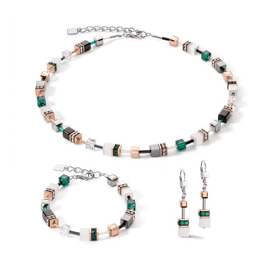 Geocube Iconic White & Dark Green Jewellery Set - 4013/SET-0521