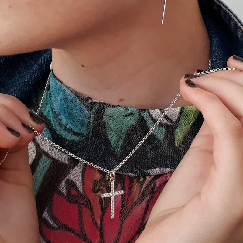 Crystal Cross Necklace - Silver - SPCNSCRX