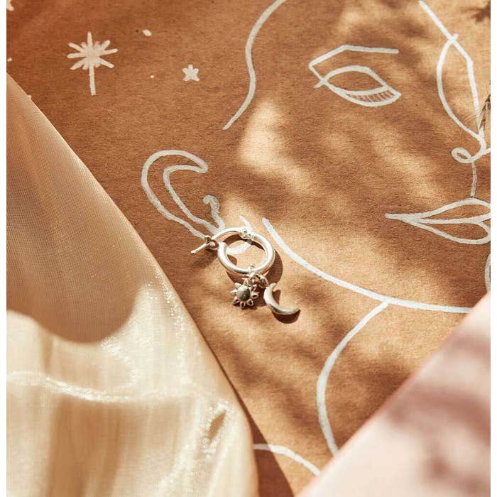 Dainty Moon and Sun Small Hoop Earrings - Silver - SEH582