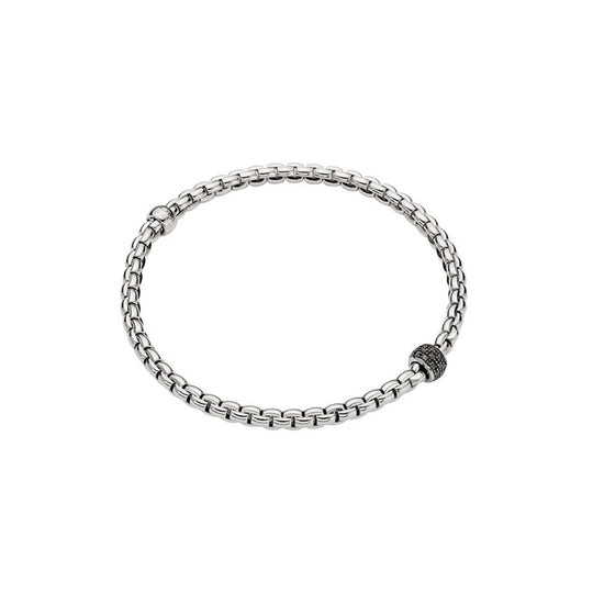 EKA Tiny Black Diamond Bracelet, XL - White Gold - 733BPAVENXL