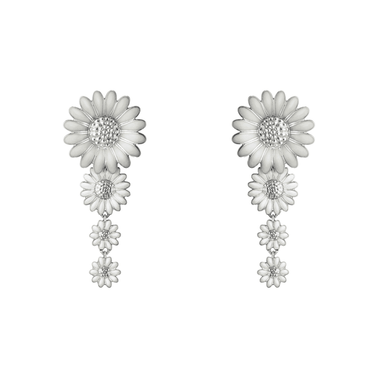 Daisy Drop Earrings - Silver/White - 20001122
