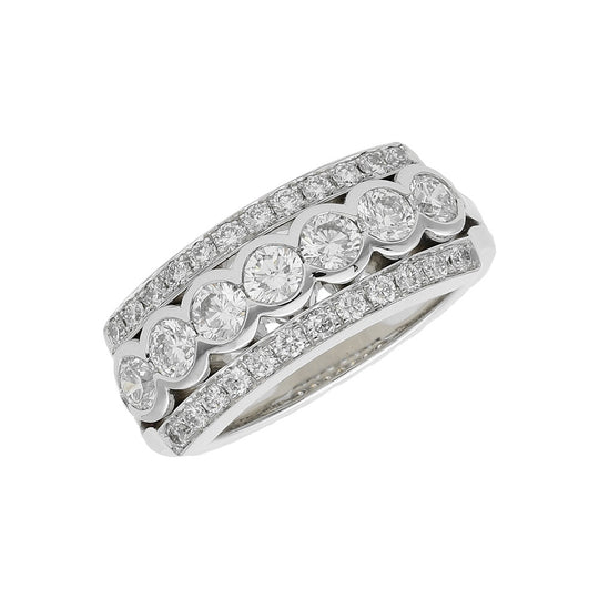 18ct White Gold Three Row Diamond Ring, Size L 1/2 - 2.09ct