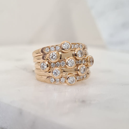 18ct Yellow Gold Five Band Diamond Ring, Size N - 1.02ct