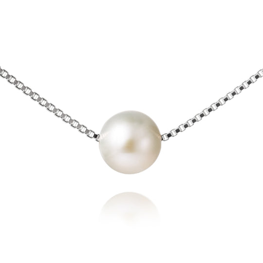 Single White Pearl Necklace - Silver - 1159998