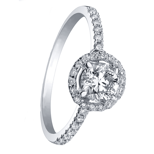 Round Brilliant Cut Diamond Halo Engagement Ring - 0.72ct