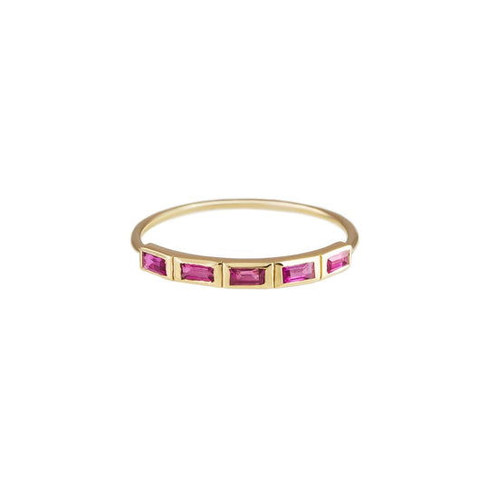 Baguette Cut 5 Stone Ruby Ring - Gold - RG-BAG-S-RUB