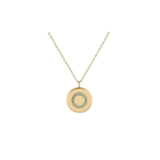 Diamond Coin Circle Pendant - Gold - NK-COI-DIA