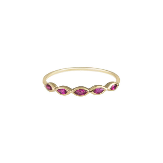 Marquise Cut 5 stone Ruby Ring - Gold - RG-MQ-S-RUB