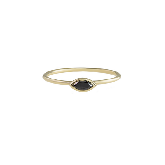 Marquise Cut Black Diamond Stacking Ring - Gold - RG-S-HM-BD