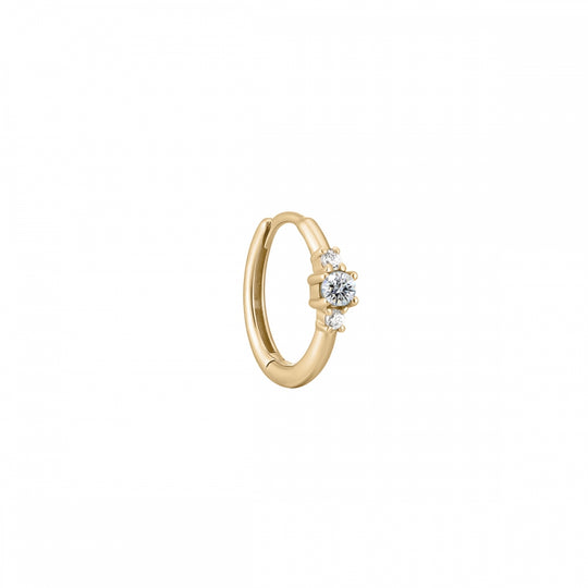 Petite Triple Diamond Clicker Hoop Earring - 9ct Yellow Gold - HPC-PET3-WD