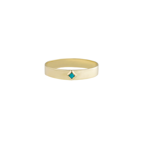 Princess Cut Turquoise Flat Stacking Band - Gold - RG-BEZ-PR-TUR