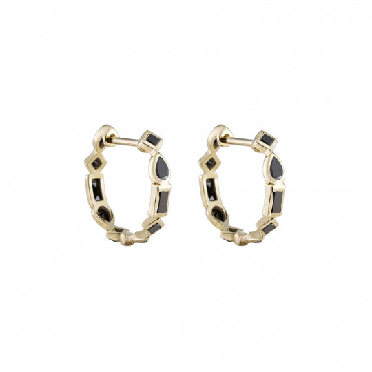Small Mixed Cut Black Diamond Hoops - Gold - HP-MX-BD-S