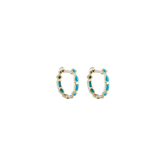 Small Mixed Cut Turquoise Hoop Earrings - Gold - HP-MX-TUR-S