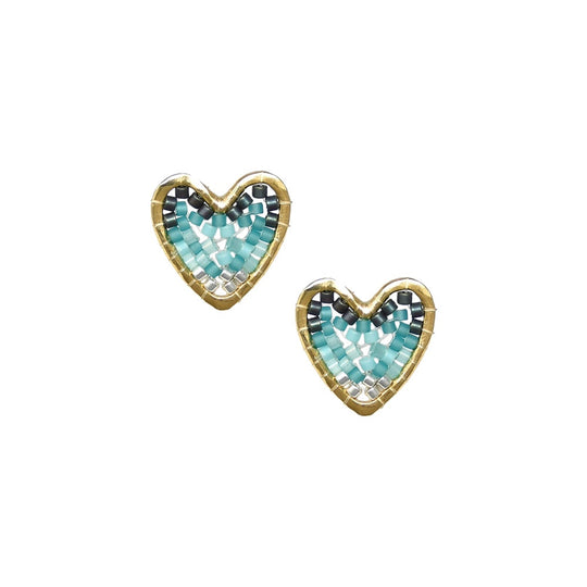 Cuoro Heart Stud Earrings - Green/Gold - E-GP-XS-10124