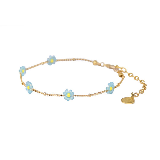 Flower Chain Bracelet - Blue/Gold - B-GP-XS-9829