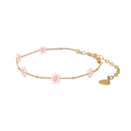 Flower Chain Bracelet - Pink/Gold - B-GP-XS-9832