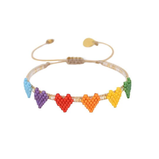 Multi Heart Row Bracelet - Multicoloured - BE-S-9608