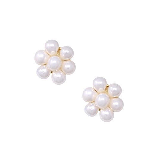 Pearly Daisy Stud Earrings - White - E-PL-XS-10154