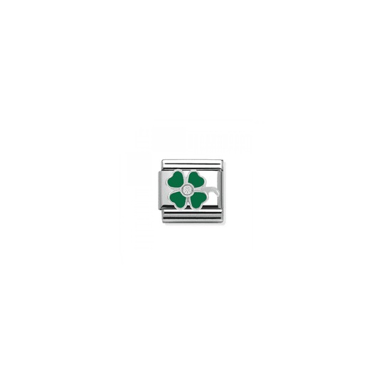 Classic Four Leaf Clover Link - Silver/Green - 330305/13