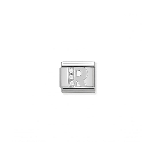 Classic Letter R Link - Silver/Zirconia - 330301/18