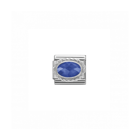Classic Blue CZ Oval Link - Silver - 330604/007
