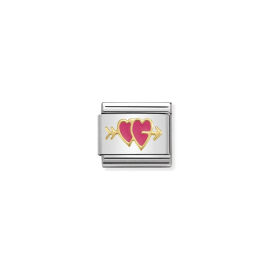 Nomination Composable Gold Fuchsia Double Heart Link ~ 030283/15