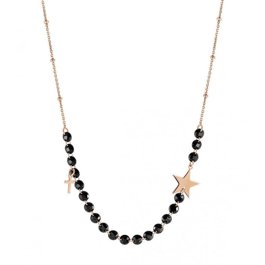 Melodie Cross and Star Necklace - Black & Rose Gold - 147701/004
