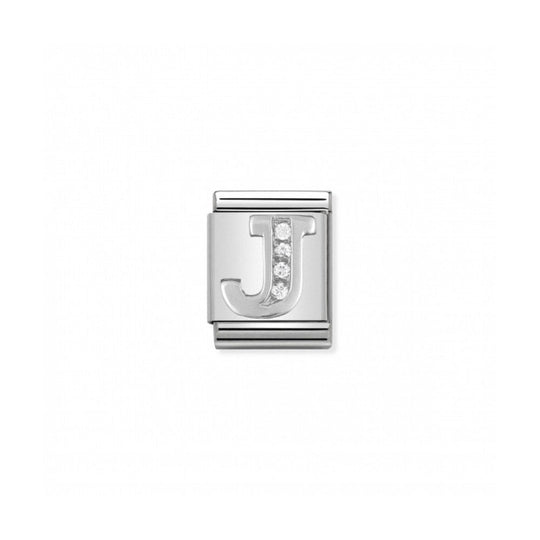 Nomination Big Letter J Link - Silver/Zirconia ~ 332301/10