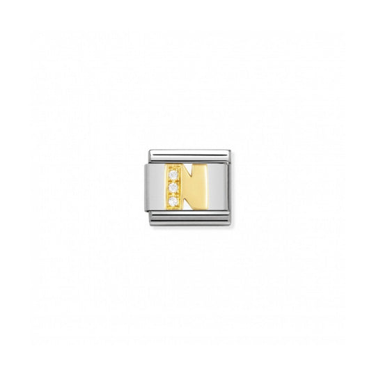 Classic Letter N Link - Gold/Cubic Zirconia - 030301/14