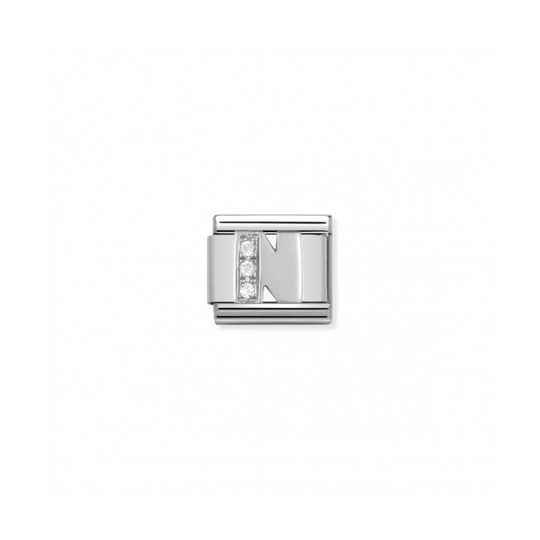 Classic Letter N Link - Silver/Zirconia - 330301/14