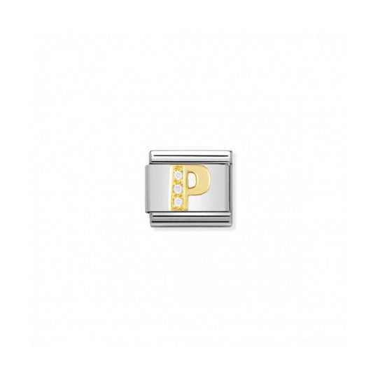 Nomination Classic Letter P Link - Gold/Zirconia ~ 030301/16