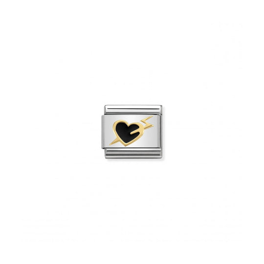 Nomination Composable Gold Black Heart Bolt Link ~ 030283/13