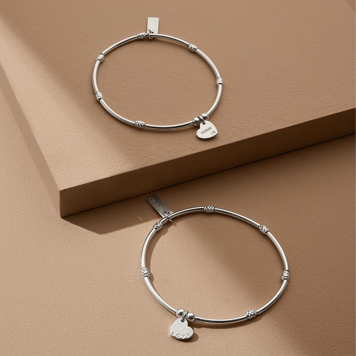 Mini Noodle Sparkle Rice Love Disc Bracelet - Silver - SBMNSR092