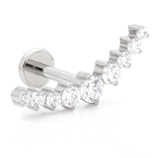 Internal Labret with Jewelled Crescent Attachment - Silver - QMTB16Q199-1.2-8