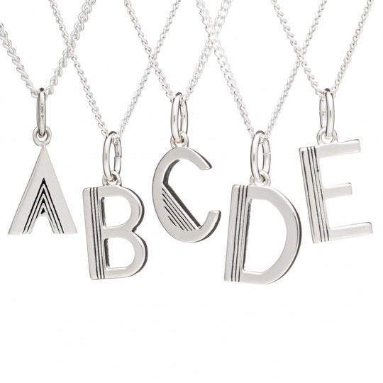 Art Deco Initial E Necklace - Silver - ALE1S