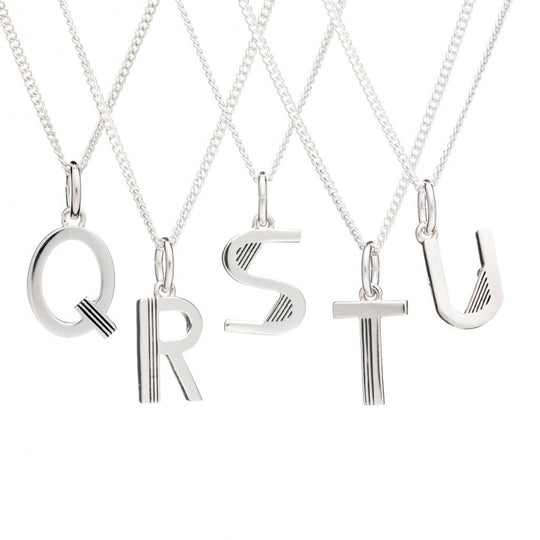 Art Deco Initial R Necklace - Silver - ALR1S