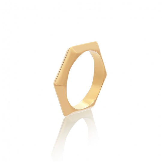 Bevelled Hexagon Stacking Ring, M/L - Gold - HXPR4LGP