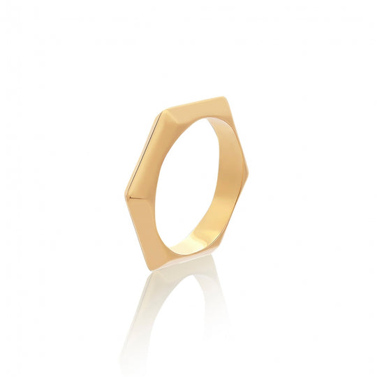 Bevelled Hexagon Stacking Ring, S/M - Gold - HXPR4SGP