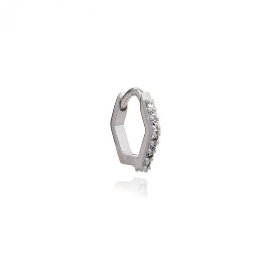 Diamond Hexagon Huggie Hoop Earring - White Gold - PCEH12DIWG