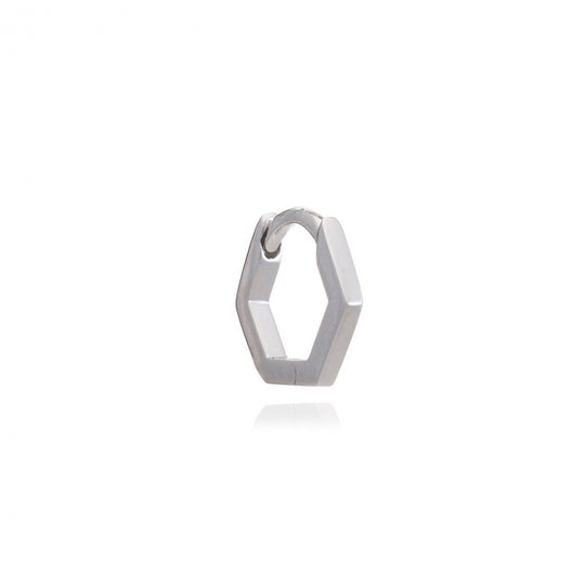 Hexagon Huggie Hoop Earring - White Gold - PCEH12WG