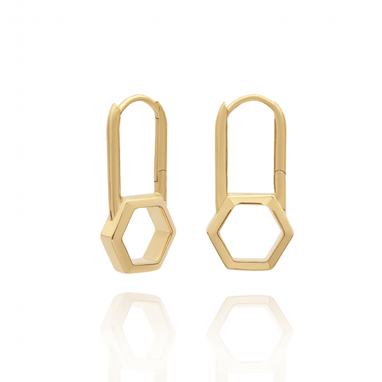 Hexagon Padlock Hoop Earrings - Gold - HXPE1GP