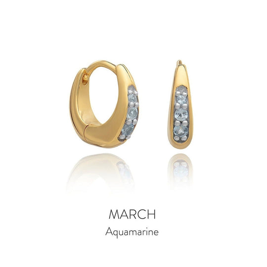 Huggie Hoop Earring - Gold/Aquamarine - BIRE3GPAQ