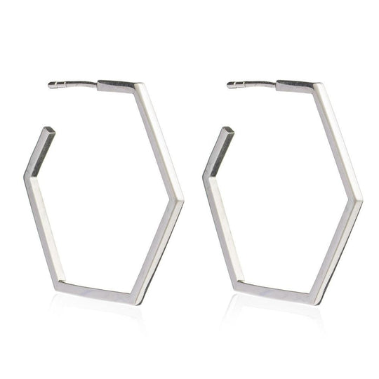 Large Hexagon Hoop Earrings - Silver - HXE20S
