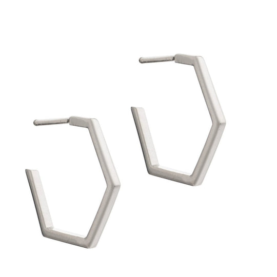 Medium Hexagon Hoop Earrings - Silver - HXE19S