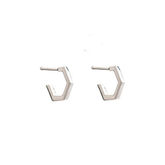 Mini Hexagon Hoop Earrings - Silver - HXE18S