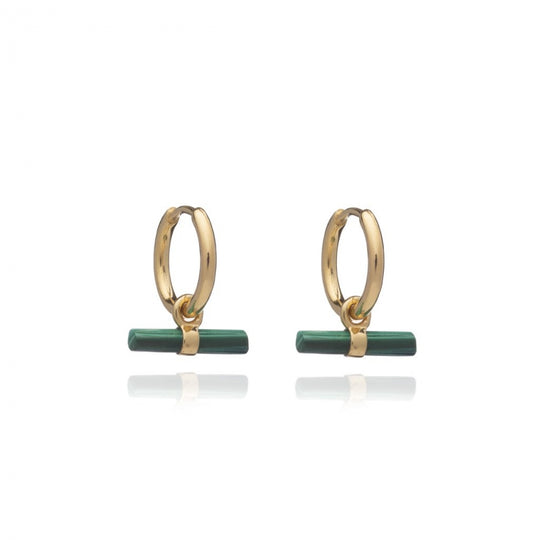 Mini Malachite T Bar Huggie Hoop Earrings - Gold - TBE20MLGP