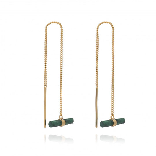 Mini Malachite T-Bar Threader Earrings - Gold - TBE14MLGP